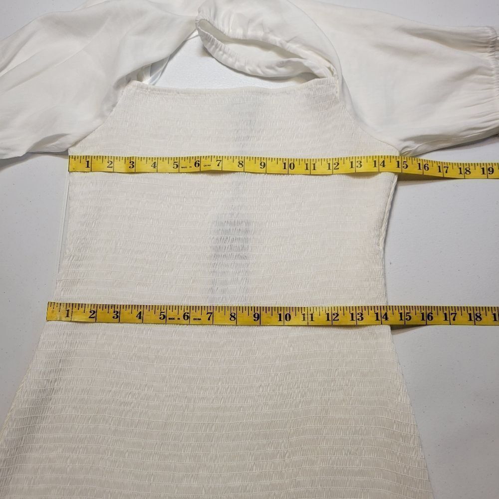 Gianni Bini Tally Smocked Linen Blend White Puff Long Sleeve Dress Large NEW - Picture 11 of 16